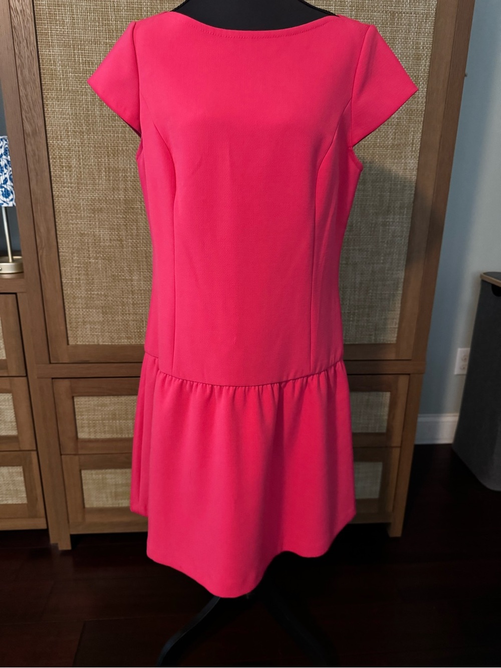 LOFT Bright Pink Cap-Sleeve Drop-Waist Mini Dress